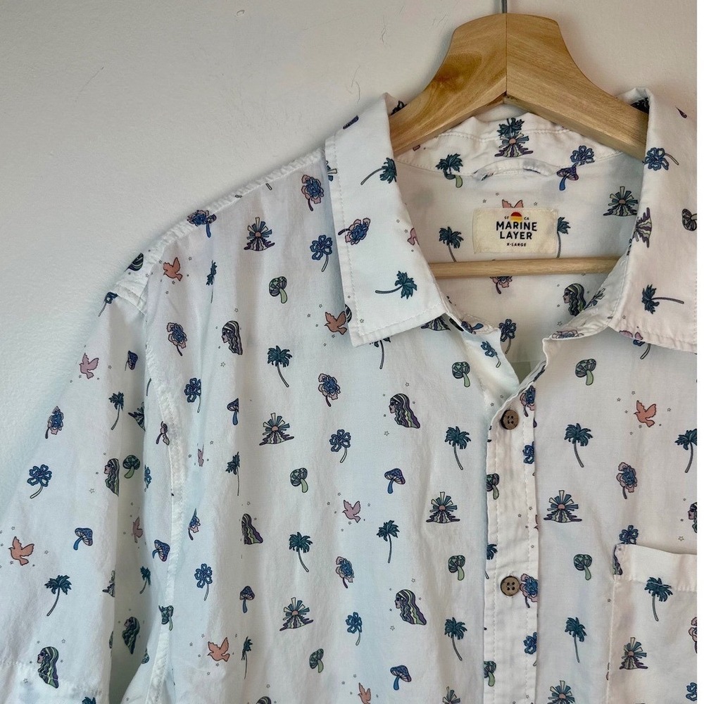 Marine Layer Trippy Icon Shirt Mens XL Mushroom Palm Tree Summer SS Lightweight